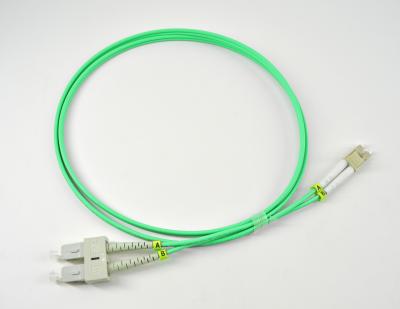 China SC-LC multimode fiber optic patch cord,10gb OM3/OM4 50/125um Aqua PVC/LSZH duplex patch cord optical fiber for sale