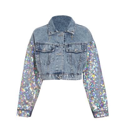 China 2021 New Fashion Hipster Street Street Design Denim Quilted Short Jacket Women's Breathable Sequins Straight Coats for sale