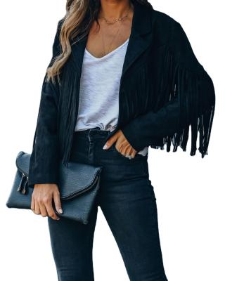 China 2021 Women's Jacket Autumn Ladies Solid Handsome Lapel Motorcycle Breathable Fringe Short Thin Coat Women Jackets for sale