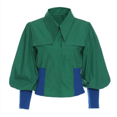 China 2021 Fashion Breathable Spring and Summer Casual Green Blouses Retro Long Sleeve Shirt Jacket Women Shirts Top Size for sale