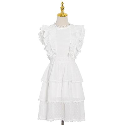 China New type washable water soluble embroidery lace up a line luxury women dress casual summer for sale