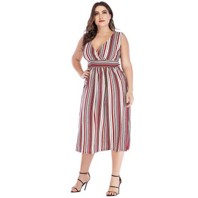 China 2021 Top Quality V Neck Sleeveless Plus Size Striped Plus Size Women Dress Dress for sale