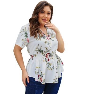 China Zipper Washable Hot Wholesale V-Neckline Chiffon Quality Plus-Size White T-shirt for sale