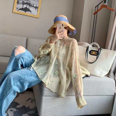 China Breathable 2021 Summer Women Fashion Organza Shirt Loose Bow Bubble Long Sleeve Top for sale