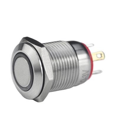 China 3A 12mm Stainless Steel Metal High Current Self Reset Button Switch 12A Self Locking Waterproof Mini Flat Head for sale