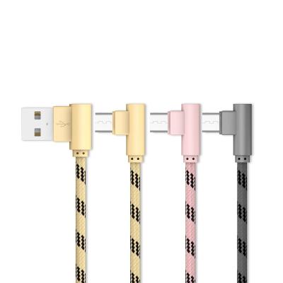 China Hot Selling Mobile Phone L-Shape Wire 90 Degree Elbow Right Angle Cloth Braided Short 2.4A Micro USB Data Cable for sale