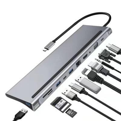 China Aluminum Alloy Multifunctional 11 in 1 USB3.0 Hub 4K HDTV SD Card TYPE USB C Docking Station Laptop Hub for Macbook Pro Air for sale