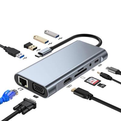 China Aluminum Alloy USB C HUB HD Adapter 11 in 1 USB C to USB 3.0 Dock for MacBook Pro Accessories Splitter Type C 3.1 for sale