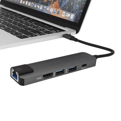 China Aluminum Alloy 5 in 1 USB HUB 3.0*2 4K*1 PD*1 RJ45*1 Type-C Laptop Dock Thunderbolt Ethernet Adapter USB C Dock Hub computer hub for sale