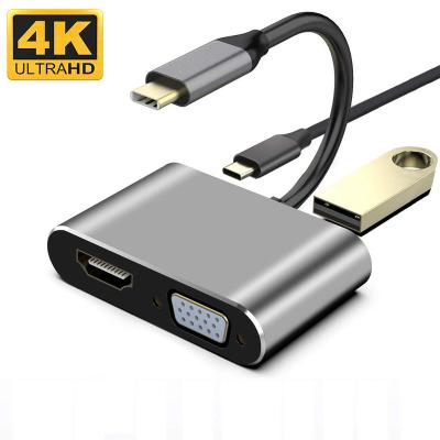 China Charging+Data Transfer+Video Output Multiport USB C Adapter 4 In 1 Type C HUB USB3.1 4K HD M1 VGA PD Charging Computer Phone for sale