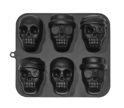 China Sustainable Hot Halloween Skulls Cake Pan Silicone Mold 6 Cavities Pirate 3D Silicone Mold Baking Pan Suitable for Bread Mousse Cake Muffins for sale