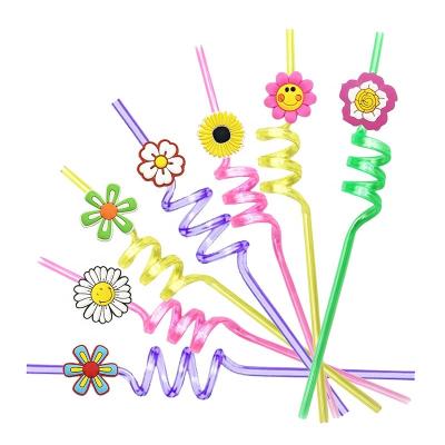 China Sustainable 6mm Wholesale Plastic Flower Straws Reusable Straws Bulk Party  for Birthday Decorations Bar Accessories Multicolored Cute Color for sale