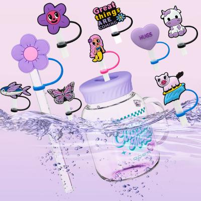 China Stocked 8mm Mermaids Silicone Custom Reusable Cute Animal Cow Wholesale Holiday Rubber Straw Charms Toppers Flower Straw Topper for sale