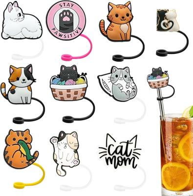 China Stocked 8mm Wholesale New Silicone Drinking Custom Reusable Holiday Rubber Straw Charms Toppers Cute Animal Cat Straw Topper Charms for sale