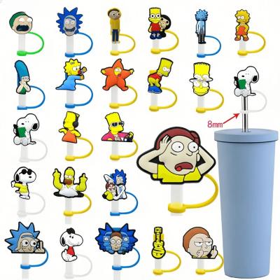 China Disposable 8mm Silicone Plug For Cups Reusable Wholesale Drinking Dust Proof Straw Charms Toppers Cartoon Character Straw Topper Charms for sale