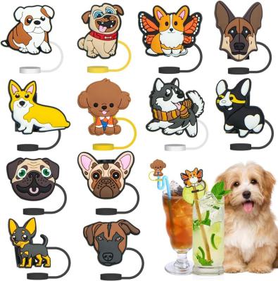 China Stocked 8mm Silicone Drinking Custom Reusable Funny Puppy Cow Wholesale Tumbler Straw Cover Cute Animal Designer Straw Topper for sale