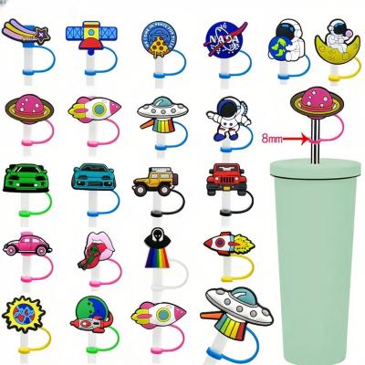 China Stocked 8mm Silicone Reusable Wholesale Drinking Astronauts Rubber Straw Charms Toppers Space Series Straw Topper Charms for sale