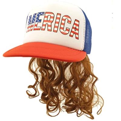 China Water Wave Fancy USA Mule Hat Brown Wig Merica Redneck July 4th All American Costume for sale