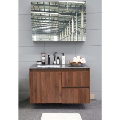 China Manufacturer Solid Wood Bathroom Vanity Cabinet Floating Brown Modern Bath Furniture Customized Hotel for sale