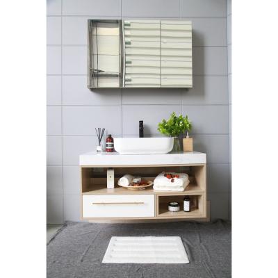 China Wholesale Solid Wood Floating Bathroom Vanity With Sink Bathroom Cabinet Open Shelf Single White Color for sale