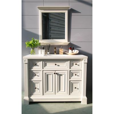 China Wholesale Solid Wood Bathroom Basin Vanity Furniture Solid Wood With Single Sink White Cream Color for sale