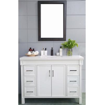 China Good Quality Cheap Solid Wood Bathroom Vanity Cabinet Freestanding Furniture In White for sale