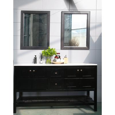 China 60 Inch Bathroom Double Bowl Vanity Solid Wood Open Shelf In Black for sale