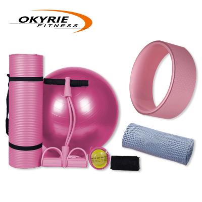 China Professional Custom Print Natural Label OkyRie Club Gym Fitness Rubber Cork Wheel Strap Block Eco-Friendly Yoga Mat Sets For Beginners Mind for sale