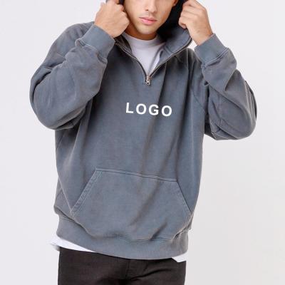 China Anti-Wrinkle OEM White 100% Cotton Men Customized Gray Heavy Duty Hoodie Half Zip Pull Up Hoodies for sale