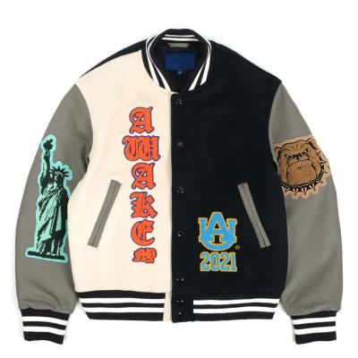 China OEM Embroidery Logo Reversible Wholesale Custom Chenille Patches Sleeves Leather Mens College Jacket for sale