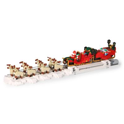 China Reindeer Can Up And Down Swing Children Christmas Creative Santa Sleigh Model Gift Bricks Decoration DIY Assembly Toys Building Blocks Sets for sale