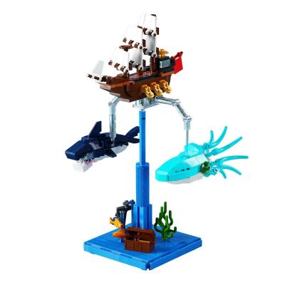 China Building Toy Blue Undersea World Theme Balance Machine Tower Treasure Hunt Pirate Ship DIY Building Blocks Toys for sale