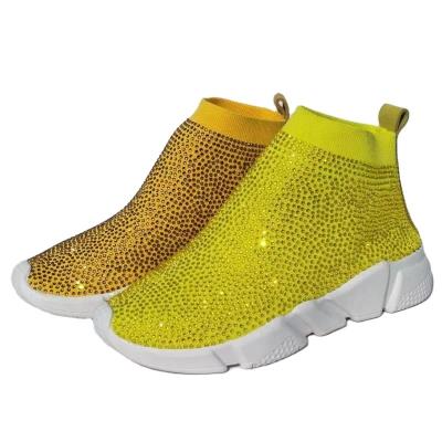 China Custom made fashion trend ladies bump shoes women shape diamond knitting crystals sneakers fly to knit sports sneakers for sale