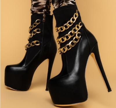 China Fashion Trend Women Sexy High Platform Ankle High Heels Bootie Stiletto Chain Link Fetish Shoes Fashion Trend Winter Boots for sale