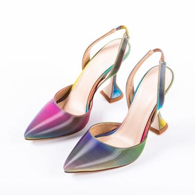 China Holographic sandals slip holographic sandals slip 2019 fancy handmade shoes heel barely there holographic sandals slip slipper woman mules for sale