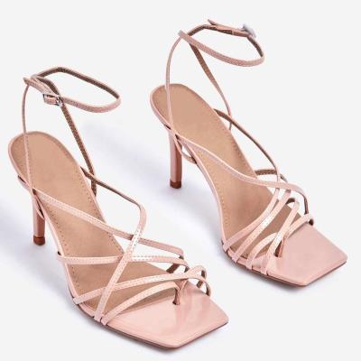 China Newest Quality Strappy Kitten Heel High Toe Square Sandals High Quality Sandals for sale