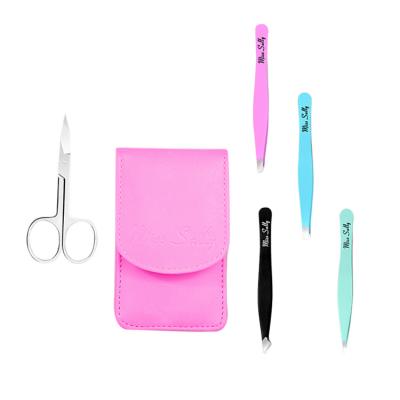 China Custom Colored Slanted Pointed Stainless Logo Eyebrow Tweezers Reusable Premium Custom Steel Kit for sale