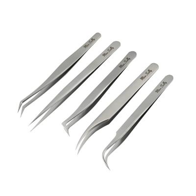 China Custom 5Pcs Comfortable Handle Stainless Steel Beauty Tools False Eyelash Extension Tweezers for sale