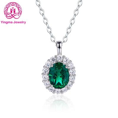 China Fashionable Fine Jewelry 925 Sterling Silver Oval Cut Synthetic Green Gemstone 1 Carat Diamond Pendant Green Necklace for sale