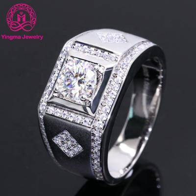 China Fashion CLASSIC jewelry moissanite S925 sterling diamond 1ct men ring prongs setting mens ring gold plated wedding mens ring for sale