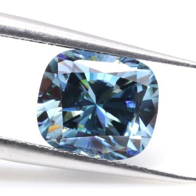 China wholesale long spark cushion cut diamond fancy color bule moissanite diamond for jewelry making for sale