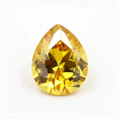 China Color Play Or Fire Machine Cut Zircon Stone Pear Shape Golden Yellow Artificial Zircon for sale