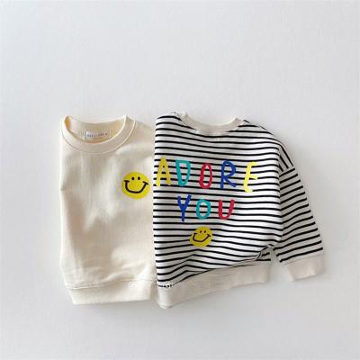 China Fashion Smiley Print Baby Long Sleeve Anti-Shrink T-Shirts Cotton Kids Striped Girl Autumn Baby Boy Casual Sweatshirt Sweatshirt for sale