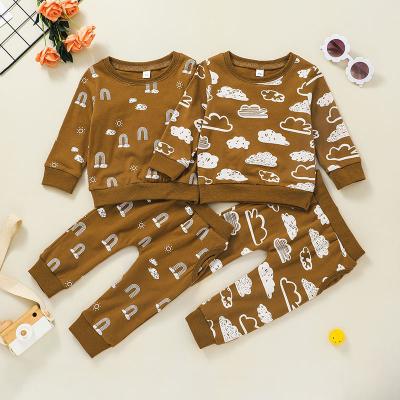 China 2022 casual spring and autumn printed children's pullover two-piece suit for boys and girls hoodie pants suit clothes for sale