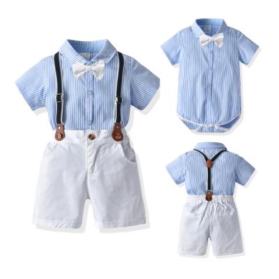 China Summer Anti-Shrink Boys Clothes Baby Outfit Set Bow Tie Baby Suit Party Birthday 3 For 6 9 1 2 18 24 Months Baby Romper Sets for sale