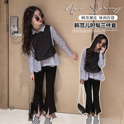 China 2022 New Girls 3 Pcs Casual Set Vest +Shirt +Long Pants Cotton Spring Fashion Children's Pants Fits 4-9 Year Old for sale