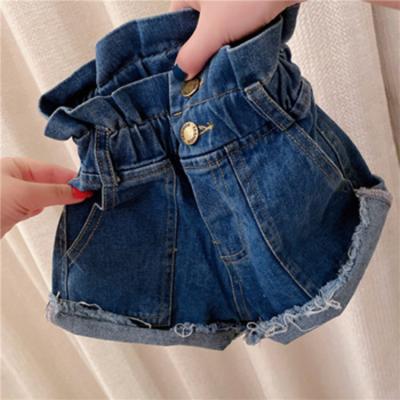 China 860515 Lotus Leaf Vintage High Waist New Design Fashion Children's Breathable Denim Shorts For Girls for sale