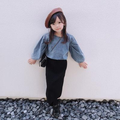 China Parent-child casual use 20 autumn and winter new children's flower bud sleeve waist denim jacket girls double-sided jacket for sale