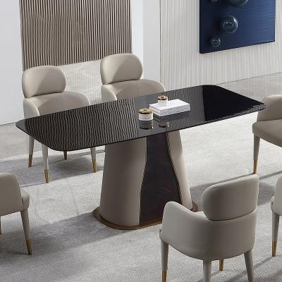 China DAMOO Dreadful Value Luxury Furniture Terrific Dining Room White and Black Modern Dining Table Sets 6 Chairs Luxury Marble Dining Table for sale