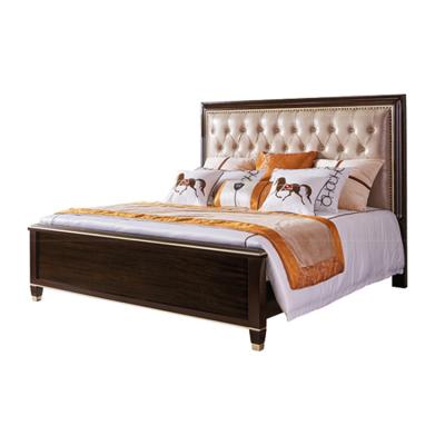 China Durable European Luxury Frame Bedroom Furniture Set Leather Wooden Bed for sale